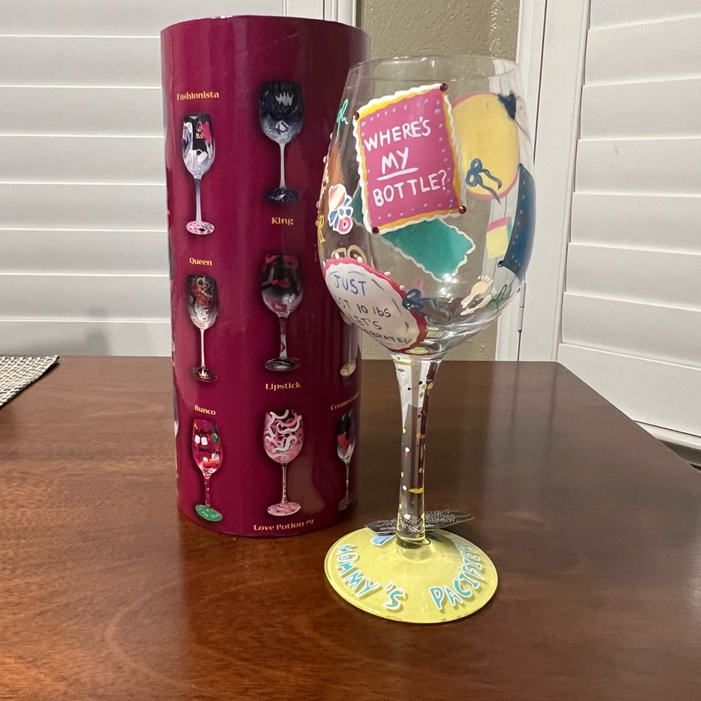 COPY - Lolita New Mommy. Hand Painted Colorful Wine Glass.